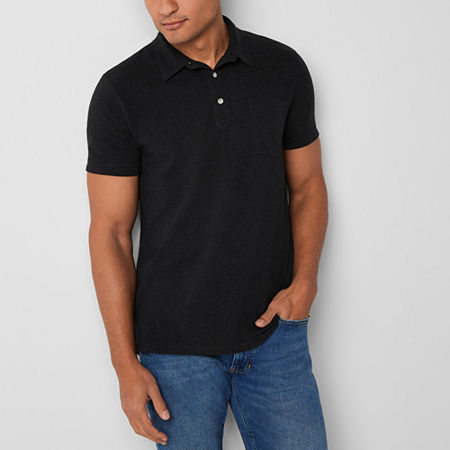 Mutual Weave Mens Regular Fit Short Sleeve Pocket Polo Shirt, Large, Black