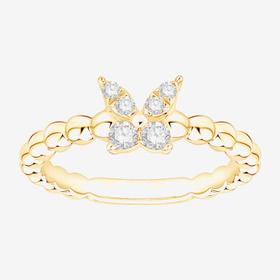 Butterfly (Vs2, F) Womens 1/6 CT. T.W. Lab Grown White Diamond 14K Gold Over Silver Butterfly Cocktail Ring