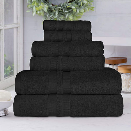 Superior Ultra Collection | 100% Cotton 6-pc. Quick Dry Solid Bath Towel Set In Black