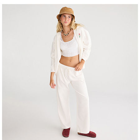 Aéropostale Womens Juniors Straight Mid Rise Sweatpant In White