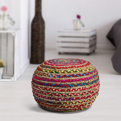 LR Home Ellie Handmade Jute Medium Pouf Striped Ottoman