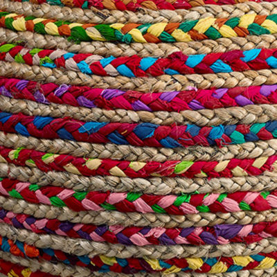 LR Home Ellie Handmade Jute Medium Pouf Striped Ottoman