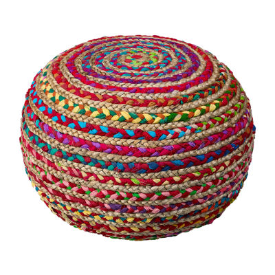 LR Home Ellie Handmade Jute Medium Pouf Striped Ottoman