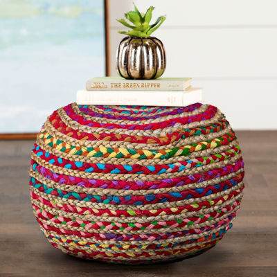 LR Home Ellie Handmade Jute Medium Pouf Striped Ottoman