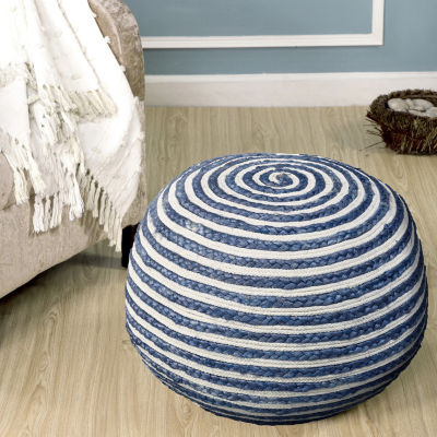 LR Home Ellie Handmade Striped Bohemian Jute Medium Pouf Ottoman