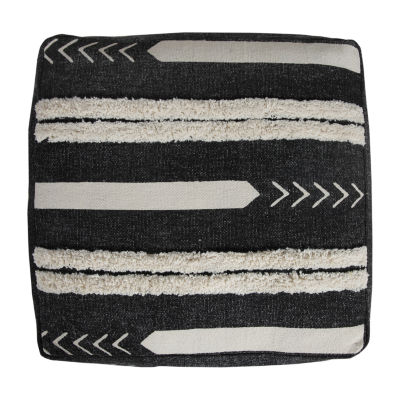 LR Home Vanessa 14" Handmade Cotton Pouf in Black/White