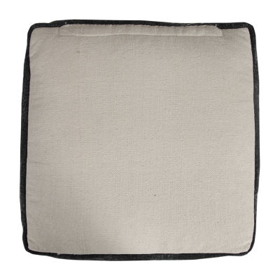 LR Home Vanessa 14" Handmade Cotton Pouf in Black/White