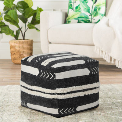 LR Home Vanessa 14" Handmade Cotton Pouf in Black/White