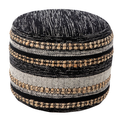 LR Home Briala 14" Handmade Cotton Blend Pouf in Black/White/Natural