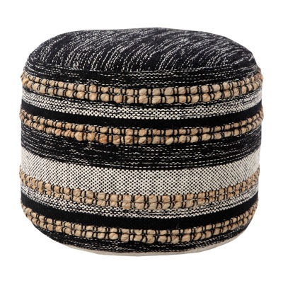 LR Home Briala 14" Handmade Cotton Blend Pouf in Black/White/Natural