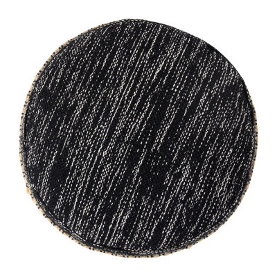 LR Home Briala 14" Handmade Cotton Blend Pouf in Black/White/Natural