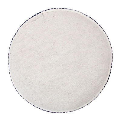 LR Home Fenric 14" Handmade Cotton Pouf in Blue/White