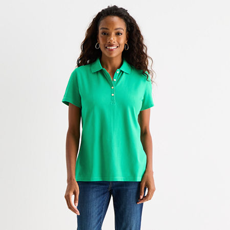 St. John's Bay Womens Short Sleeve Polo Shirt In Green