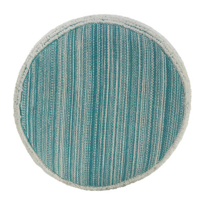 LR Home Timothy 14" Handwoven Polyester Pouf in Blue/Cream