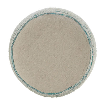 LR Home Timothy 14" Handwoven Polyester Pouf in Blue/Cream