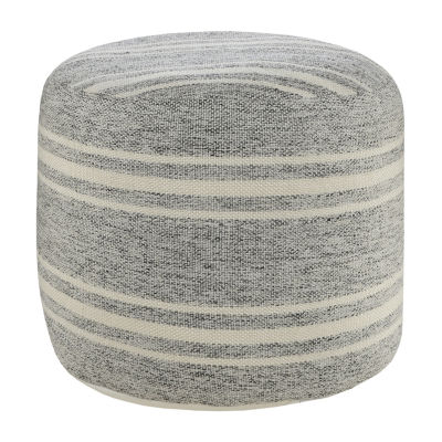 LR Home Bora Handmade Polyester Medium Pouf Striped Ottoman