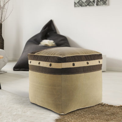 LR Home Holland 20" Handmade Cotton Pouf in Brown