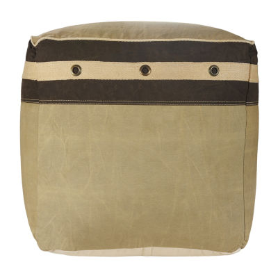 LR Home Holland 20" Handmade Cotton Pouf in Brown