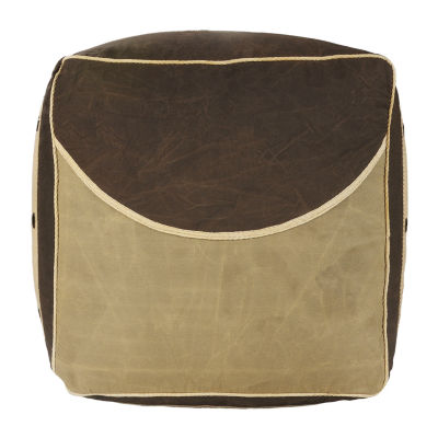 LR Home Holland 20" Handmade Cotton Pouf in Brown