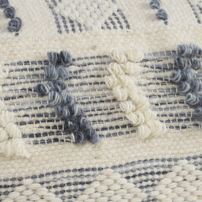 LR Home Seraphina 14" Handmade Wool Blend Pouf in Blue/Cream