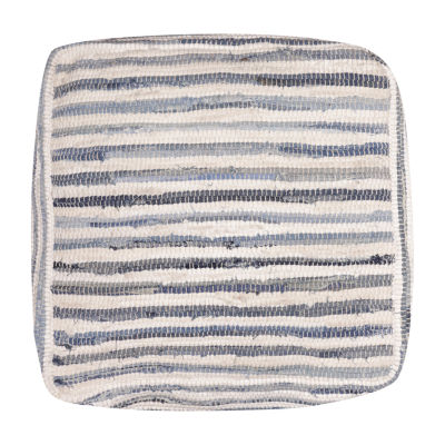 LR Home Emilia Handmade Striped Contemporary Cotton Medium Pouf Striped Ottoman