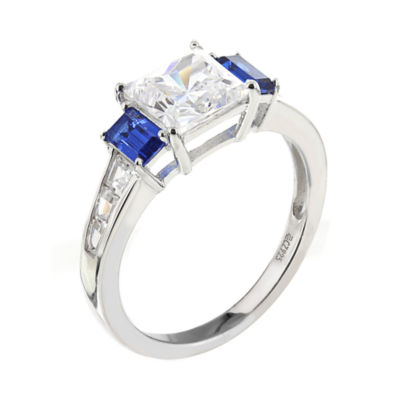 DiamonArt® Cubic Zirconia & Simulated Blue Sapphire 3-Stone Ring