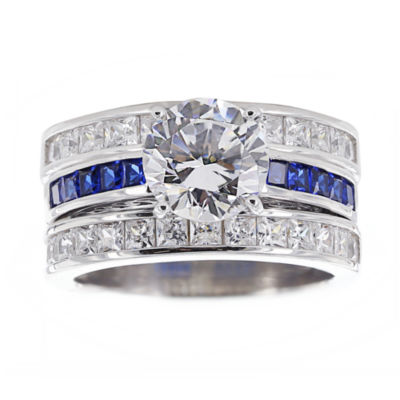 DiamonArt® Cubic Zirconia & Simulated Blue Sapphire Bridal Ring and ...