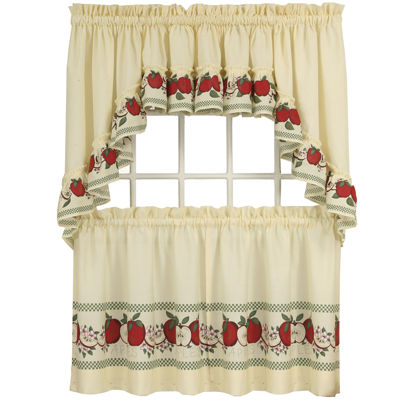 CHF Red Delicious 3-pc. Rod Pocket Kitchen Curtains & Drapes Window Set
