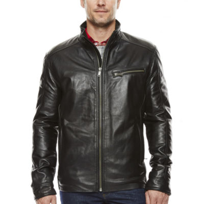 Vintage Leather Straight-Bottom Lambskin Leather Jacket, Color: Black ...
