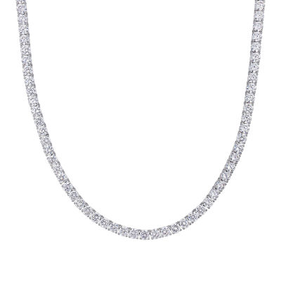 Womens White Cubic Zirconia Sterling Silver 17 Inch Tennis Necklace