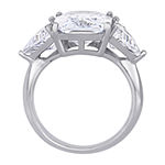 Womens White Cubic Zirconia Sterling Silver 3-Stone Cocktail Ring