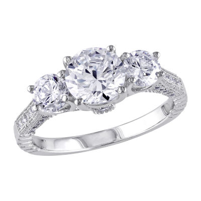 Womens 3 CT. T.W. White Cubic Zirconia Sterling Silver 3-Stone Engagement Ring