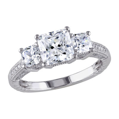 Womens 4 CT. T.W. White Cubic Zirconia Sterling Silver 3-Stone Engagement Ring