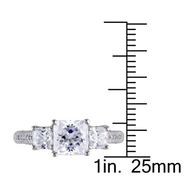 Womens 4 CT. T.W. White Cubic Zirconia Sterling Silver 3-Stone Engagement Ring