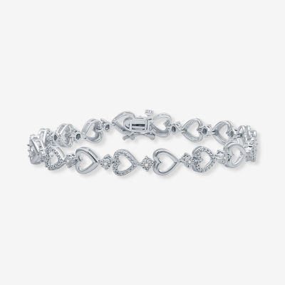 1/10 CT.T.W. Natural Diamond Heart Tennis Bracelet in Sterling SIlver