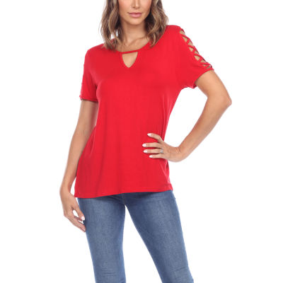 White Mark Womens Keyhole Neck Short Sleeve Tunic Top