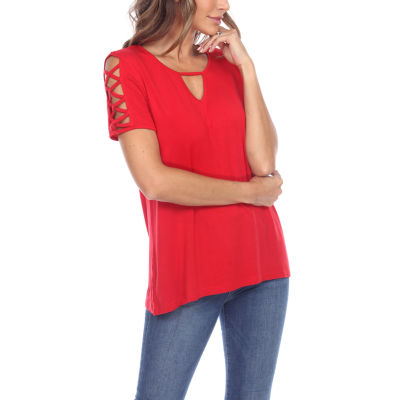 White Mark Womens Keyhole Neck Short Sleeve Tunic Top