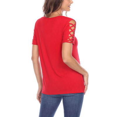 White Mark Womens Keyhole Neck Short Sleeve Tunic Top