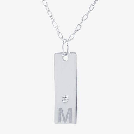 Silver Treasures Cubic Zirconia Sterling Silver 16 Inch Cable Initial Pendant Necklace In Metallic