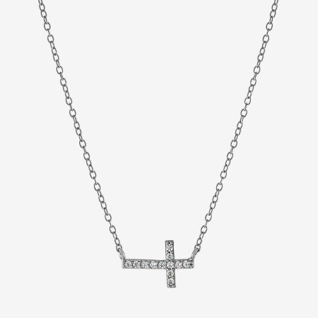 Silver Treasures Womens Cubic Zirconia Sterling Silver Cross 16 Inch Pendant Necklace, One Size