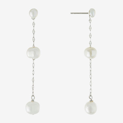 Silver Treasures Simulated Pearl Sterling Silver Drop Earrings