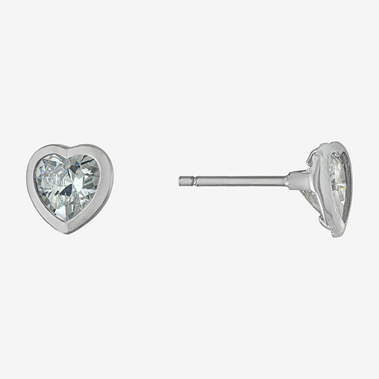 Silver Treasures Cubic Zirconia Sterling Silver 7mm Heart Stud Earrings