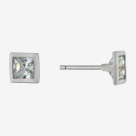 Silver Treasures Cubic Zirconia Sterling Silver 6mm Square Stud Earrings