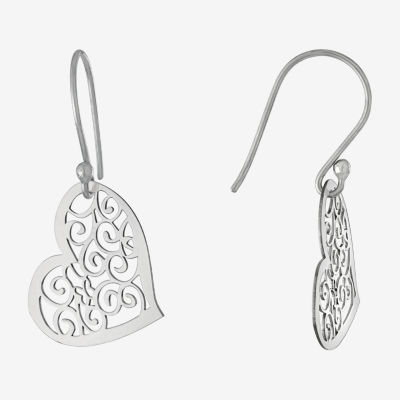 Silver Treasures Sterling Silver Heart Drop Earrings