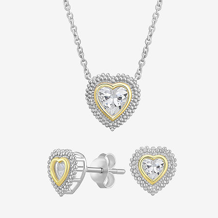 Womens Cubic Zirconia 10K Gold Sterling Silver Heart 2-pc. Jewelry Set, One Size