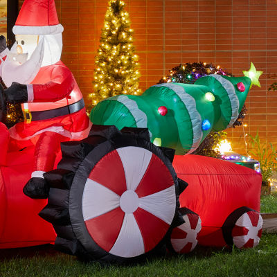 Glitzhome 11' Santa on Tractor Self Inflating Christmas Outdoor Inflatable