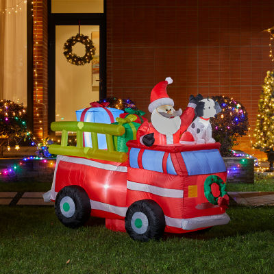 Glitzhome 7' Lighted Self Inflating Christmas Outdoor Inflatable Santa in Truck