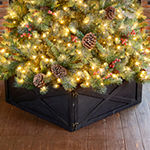 Glitzhome 22" Black Washed Wooden Christmas Tree Collar