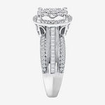 Womens 1 CT. T.W. Genuine White Diamond 10K White Gold Round Side Stone Halo Engagement Ring