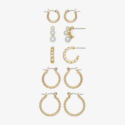 Mixit Hypoallergenic Gold Tone 5 Pair Simulated Pearl Earring Set